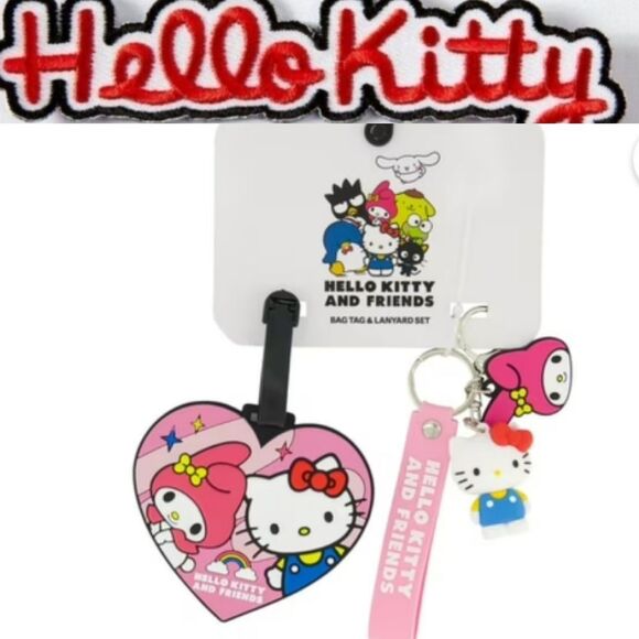 Hello Kitty & Friends My Melody & Hello Kitty Heart Bag Tag & Lanyard Set - Picture 1 of 8